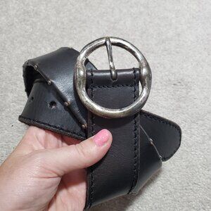 LUCKY BRAND Leather Belt with Solid Brass Buckle Studs Black Silver Men's 32